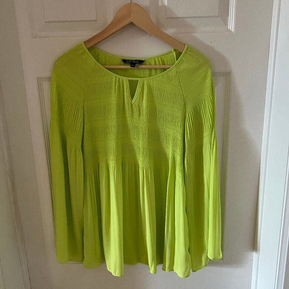 Smocked Lime Green Boho Blouse NWOT - Picture 2 of 14